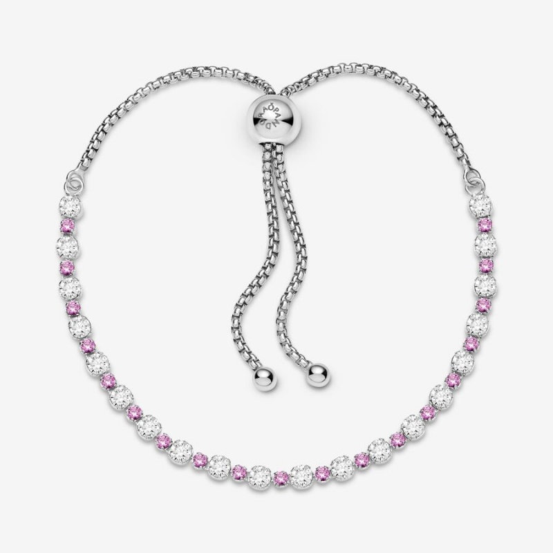 Pandora Pink & Clear Sparkle Slider Bracelet Sterling Silver | 873NKXVHF