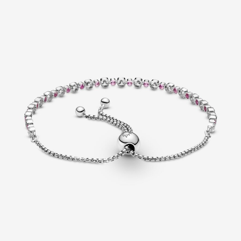 Pandora Pink & Clear Sparkle Slider Bracelet Sterling Silver | 873NKXVHF