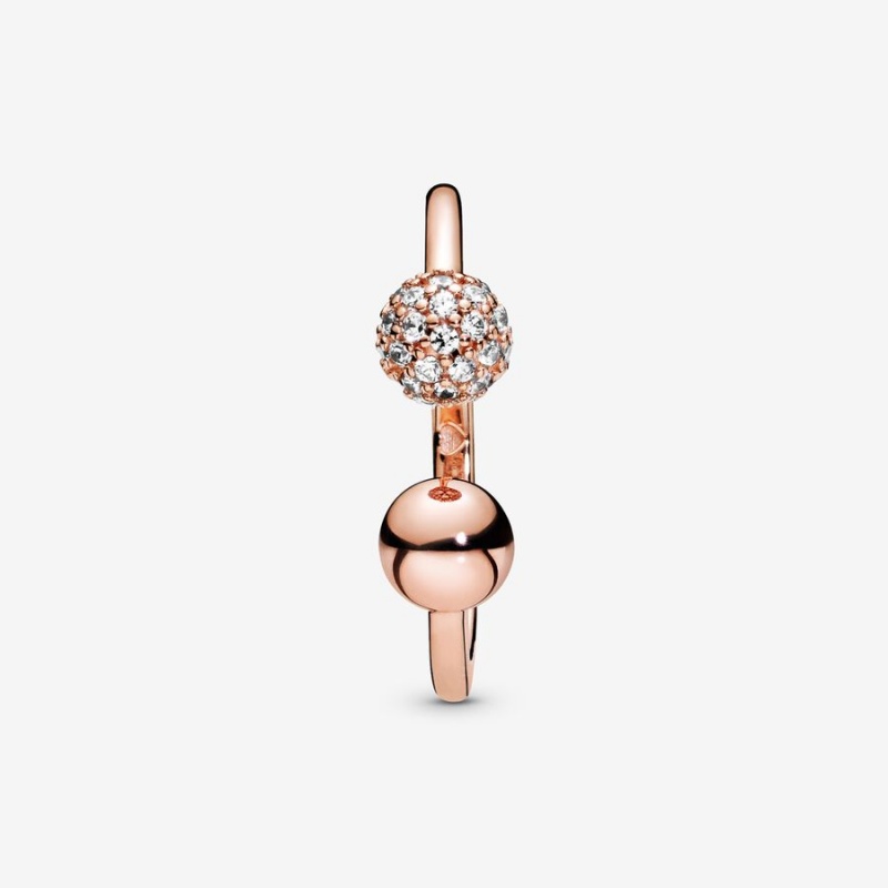 Pandora Polished & Pavé Bead Open Ring Rose Gold Plated | 018GKXMNU