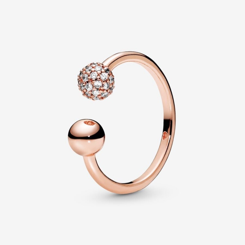 Pandora Polished & Pavé Bead Open Ring Rose Gold Plated | 018GKXMNU