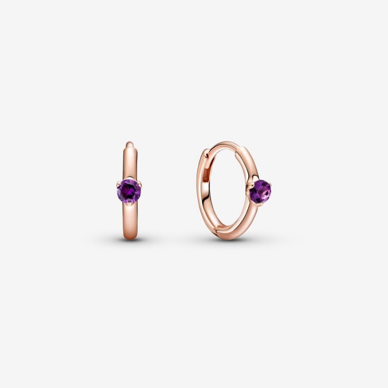 Pandora Purple Solitaire Huggie Hoop Earrings Rose Gold Plated | 018GICYWK