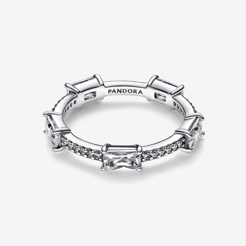 Pandora Rectangular Bars Sparkling Pavé Ring Sterling Silver | 862FEQZXA