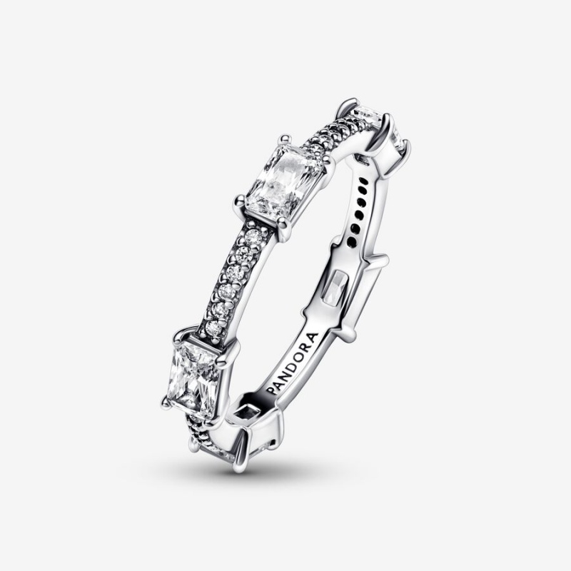 Pandora Rectangular Bars Sparkling Pavé Ring Sterling Silver | 862FEQZXA