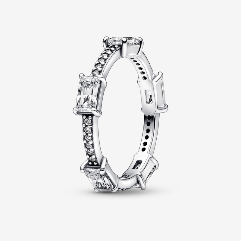 Pandora Rectangular Bars Sparkling Pavé Ring Sterling Silver | 862FEQZXA