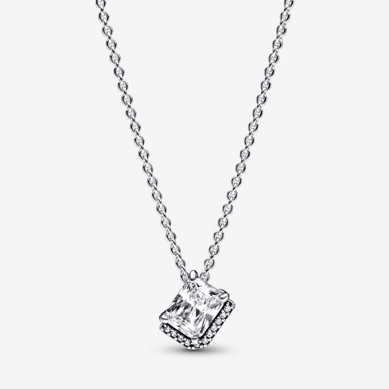 Pandora Rectangular Sparkling Halo Collier Necklace Sterling Silver | 105AYGNKZ