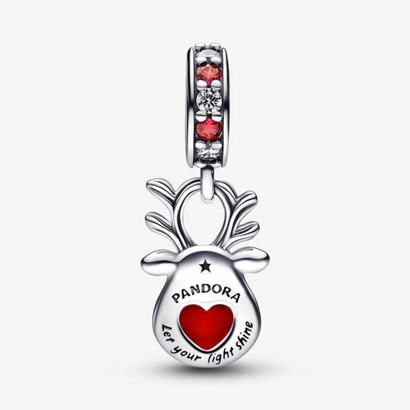 Pandora Red Nose Reindeer Murano Dangle Charm Sterling Silver | 458YPGDFW