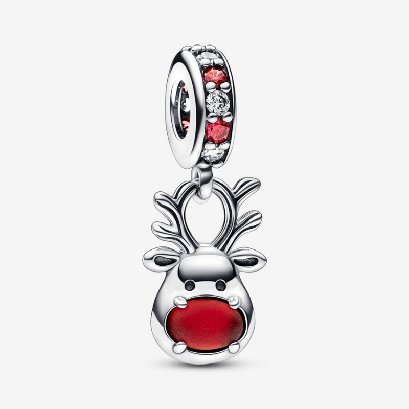 Pandora Red Nose Reindeer Murano Dangle Charm Sterling Silver | 458YPGDFW