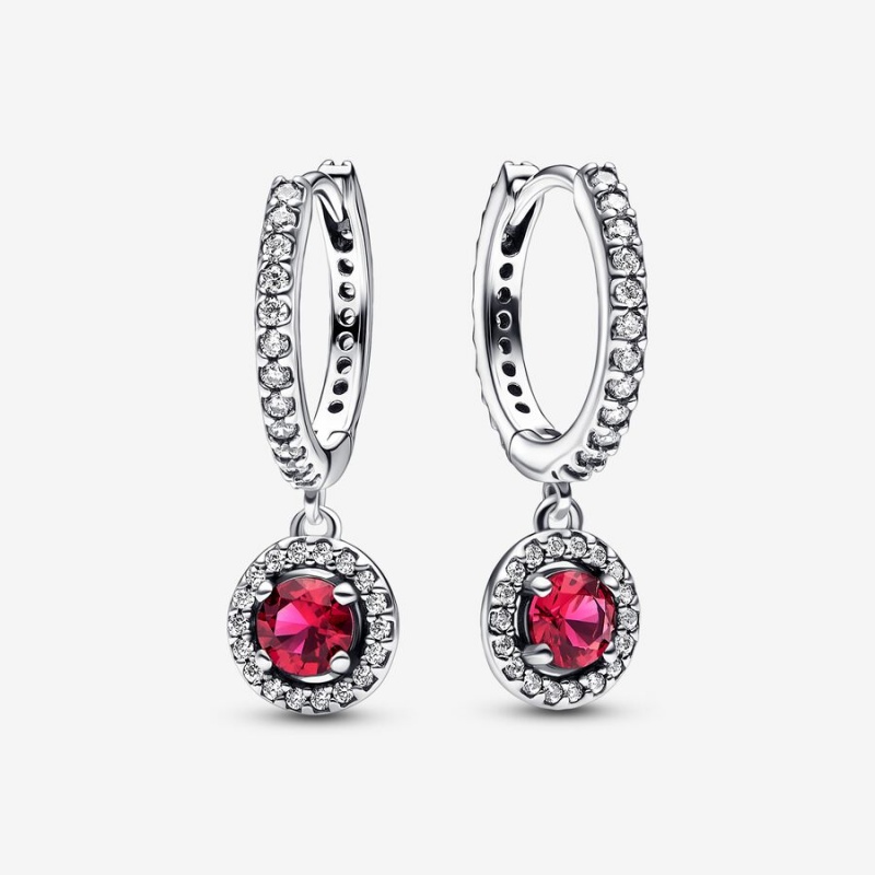 Pandora Red Round Sparkling Hoop Earrings Sterling Silver | 418WHXBDS