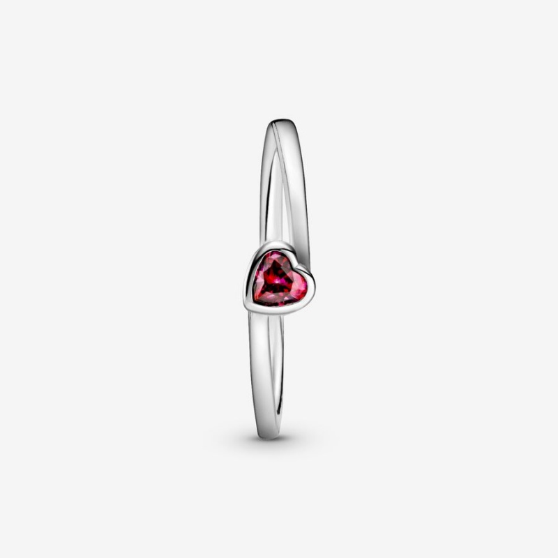 Pandora Red Tilted Heart Solitaire Ring Sterling Silver | 617WMATUD