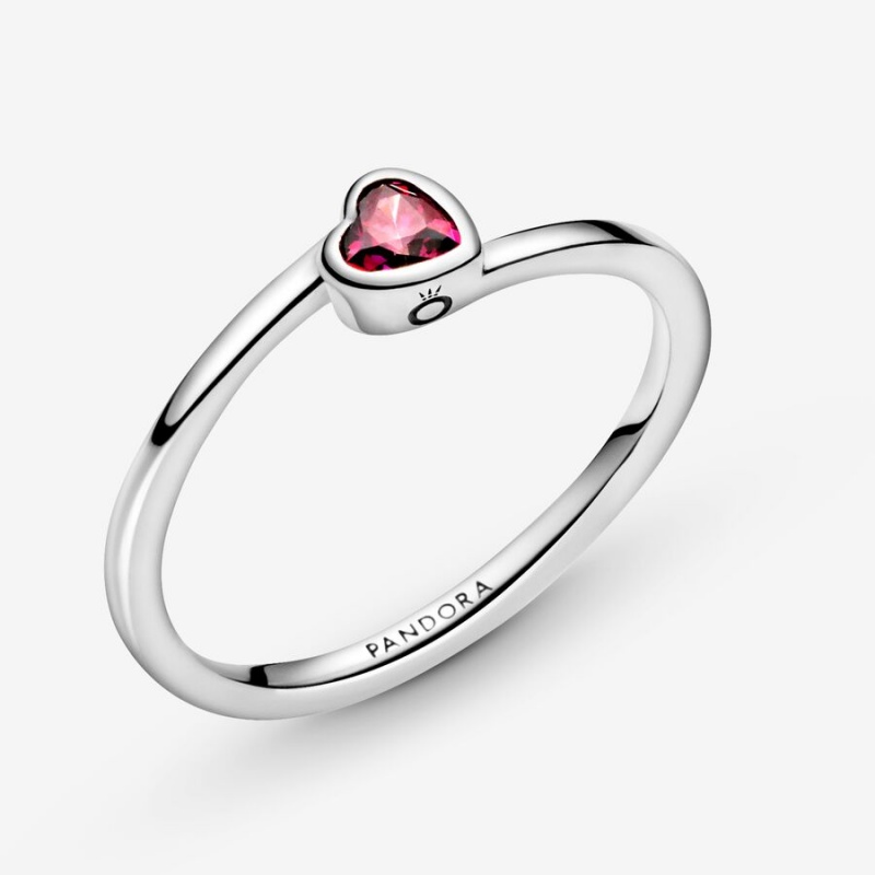 Pandora Red Tilted Heart Solitaire Ring Sterling Silver | 617WMATUD