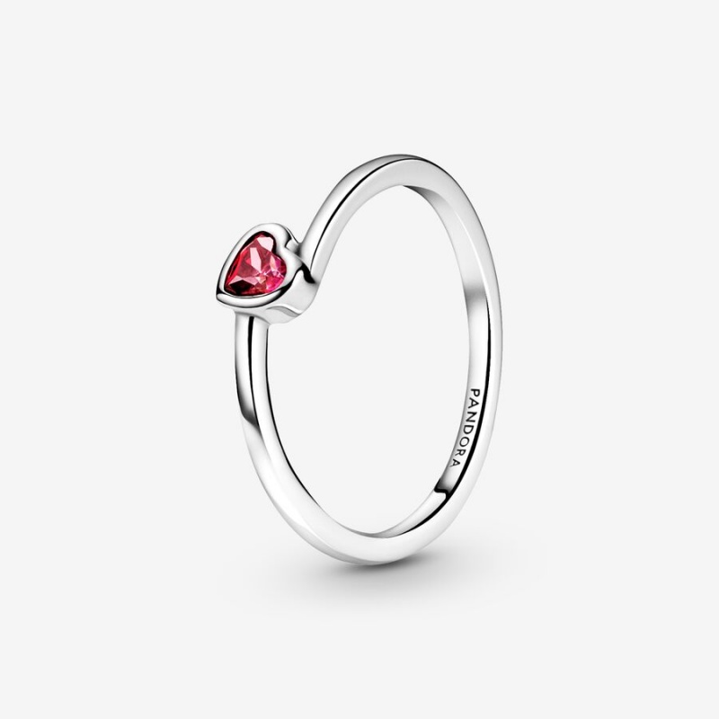 Pandora Red Tilted Heart Solitaire Ring Sterling Silver | 617WMATUD