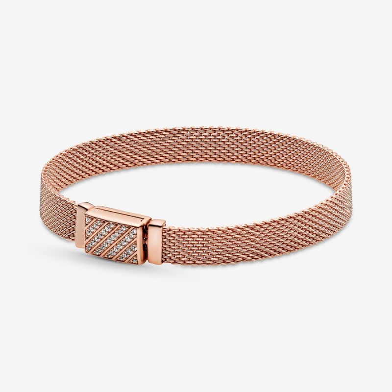 Pandora Reflexions Long Clasp Pavé Bracelet Rose Gold Plated | 358CJNTDL