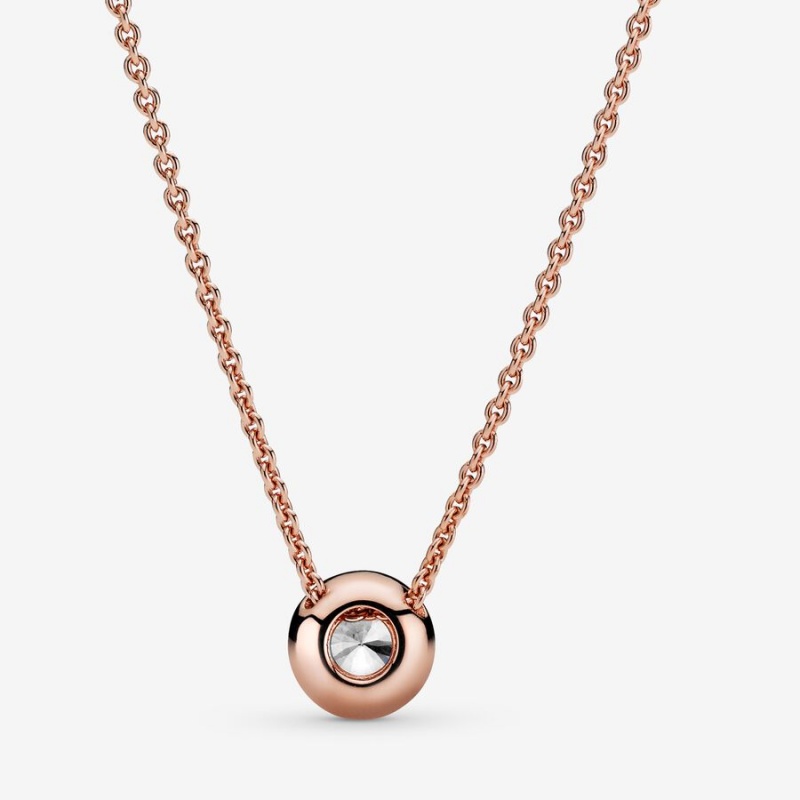 Pandora Round Sparkle Halo Necklace Rose Gold Plated | 825JZSIRK