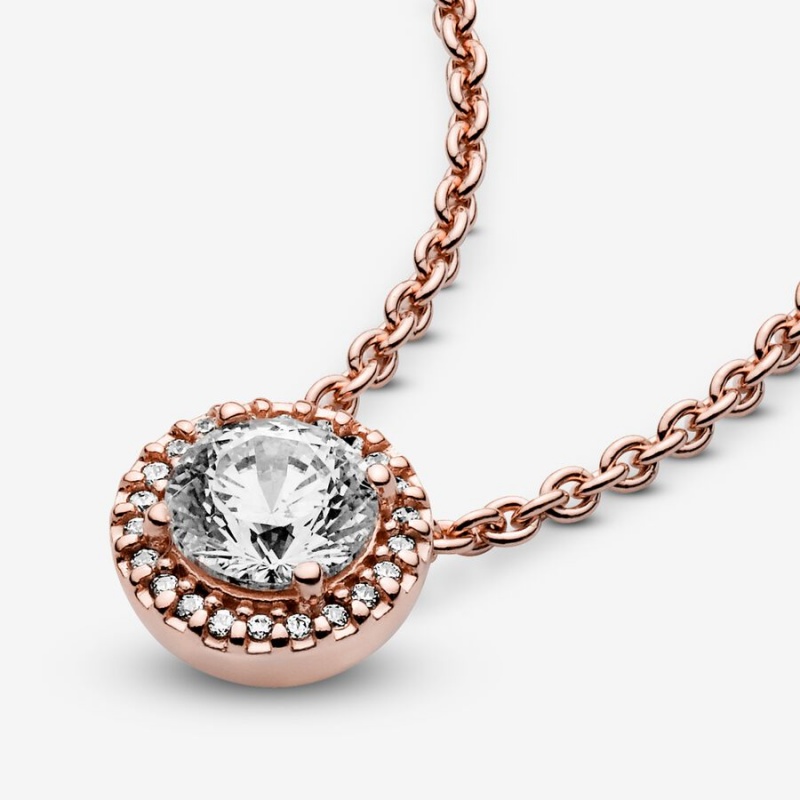 Pandora Round Sparkle Halo Necklace Rose Gold Plated | 825JZSIRK