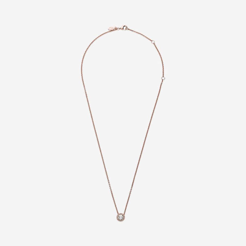 Pandora Round Sparkle Halo Necklace Rose Gold Plated | 825JZSIRK