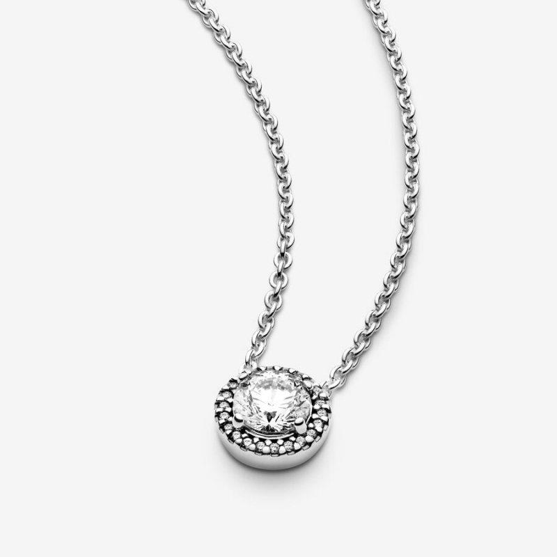 Pandora Round Sparkle Halo Necklace Sterling Silver | 386GRMCXN