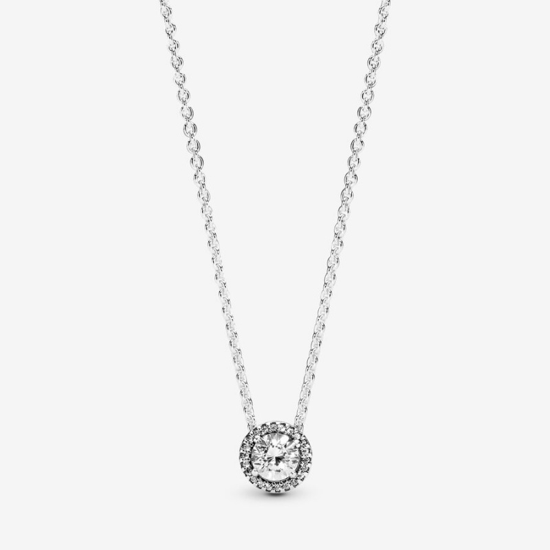 Pandora Round Sparkle Halo Necklace Sterling Silver | 386GRMCXN