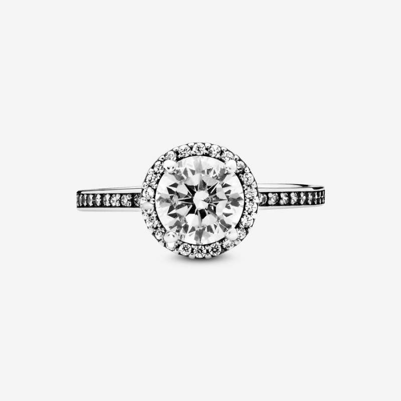 Pandora Round Sparkle Halo Ring Sterling Silver | 076IDOSEU