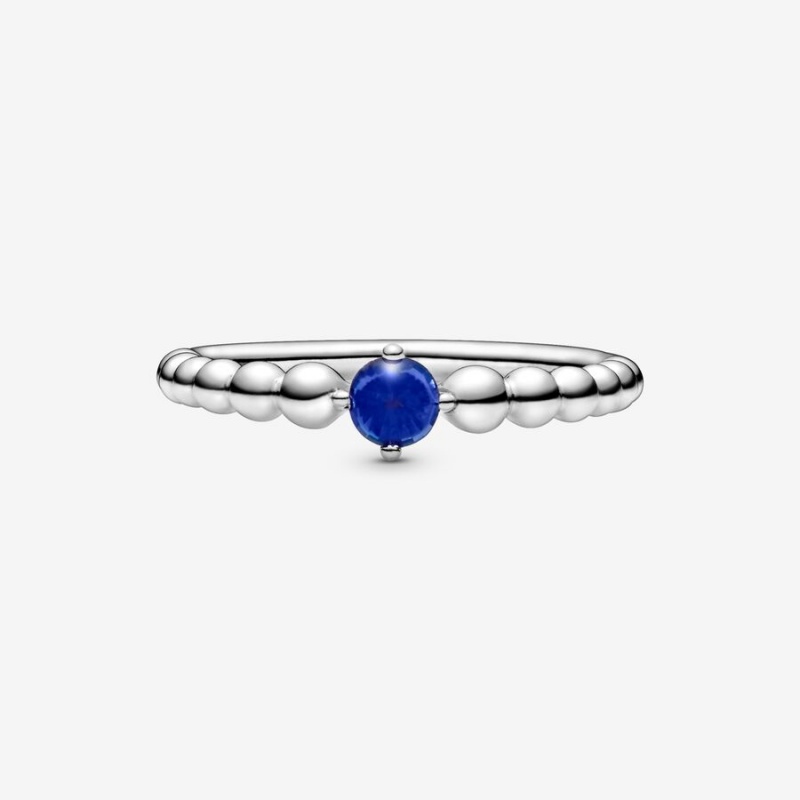 Pandora September Sea Blue Beaded Ring Sterling Silver | 986FXUWZR