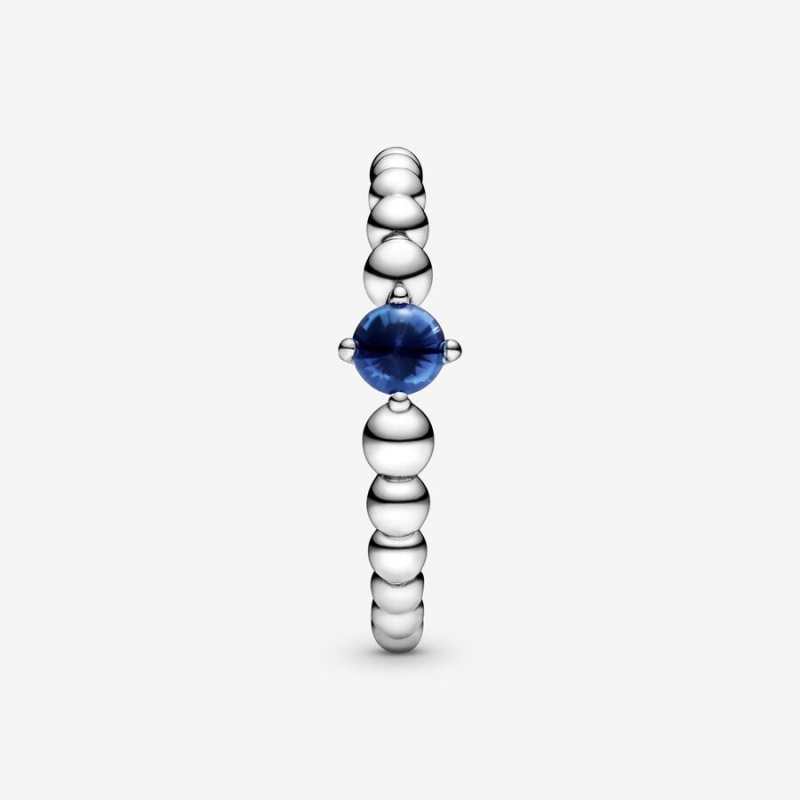 Pandora September Sea Blue Beaded Ring Sterling Silver | 986FXUWZR