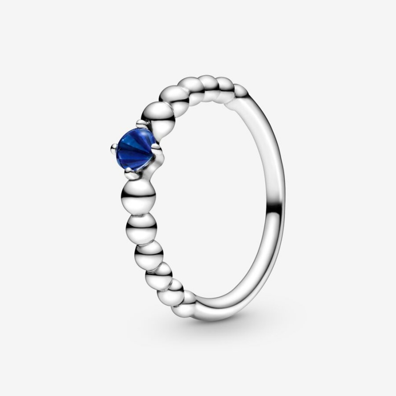 Pandora September Sea Blue Beaded Ring Sterling Silver | 986FXUWZR