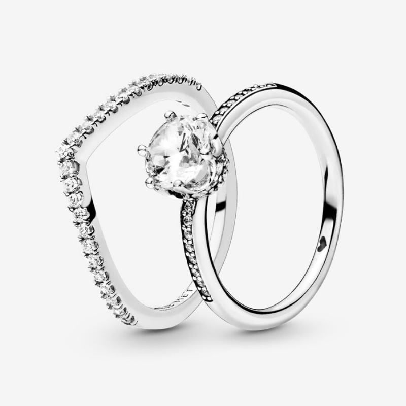 Pandora Shimmering Solitaire Wishbone Stacking Ring Set | 650YHSMWI