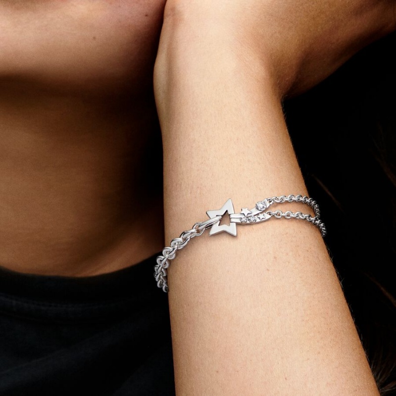 Pandora Shooting Star Double Chain Bracelet Sterling Silver | 386PJIOTM