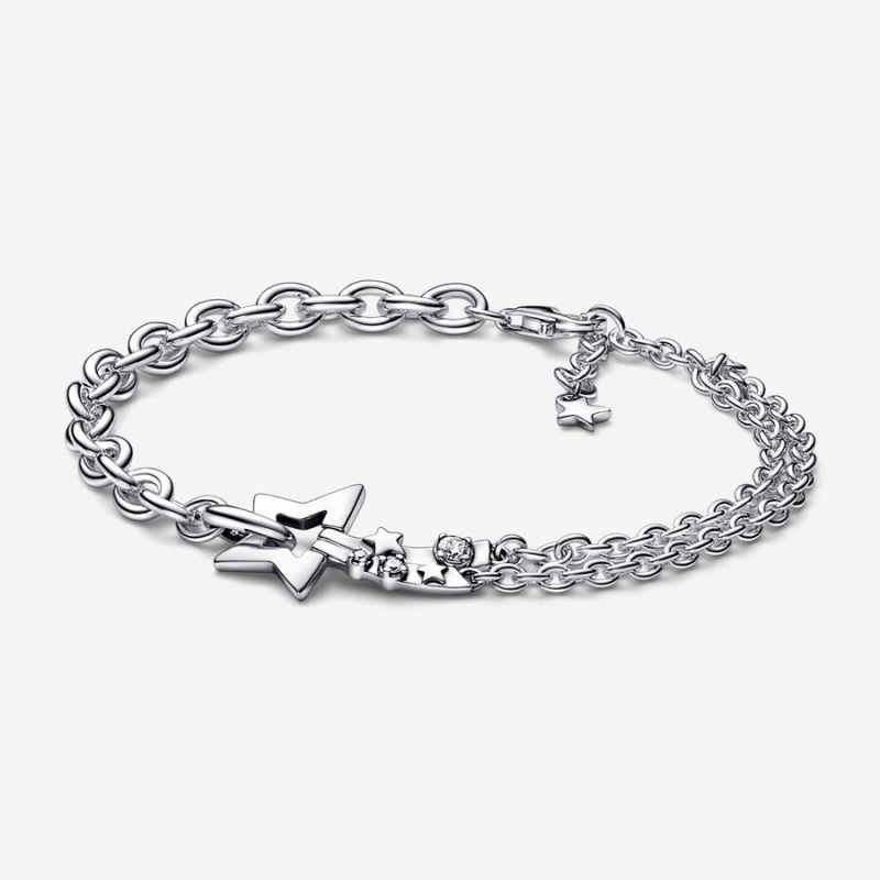 Pandora Shooting Star Double Chain Bracelet Sterling Silver | 386PJIOTM