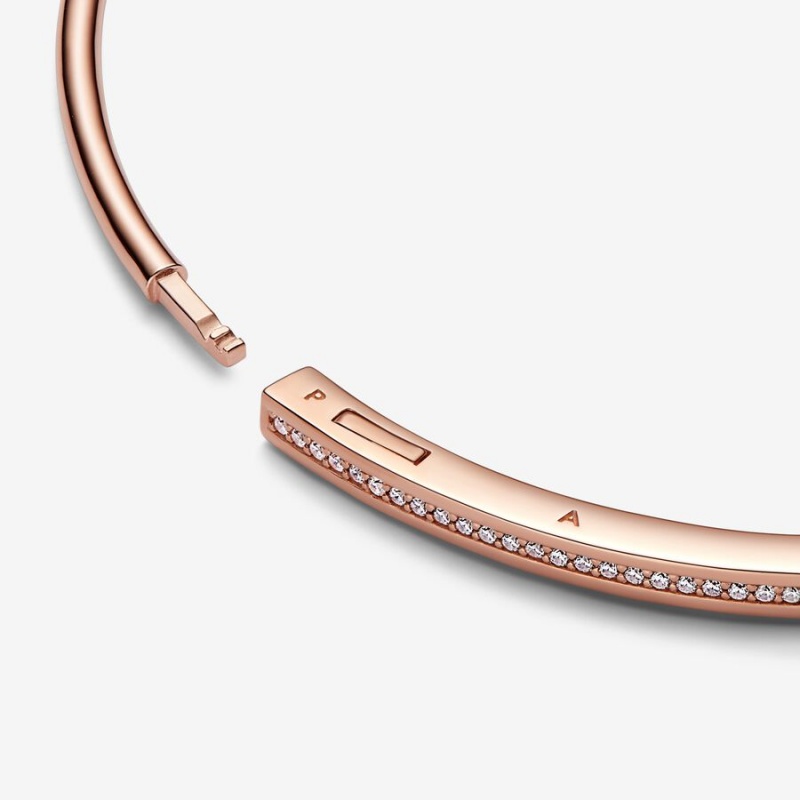 Pandora Signature I-D Pavé Bangle Rose Gold Plated | 425KLIAUH