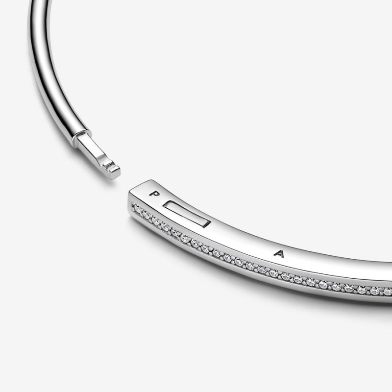 Pandora Signature I-D Pavé Bangle Sterling Silver | 930PTHFOE