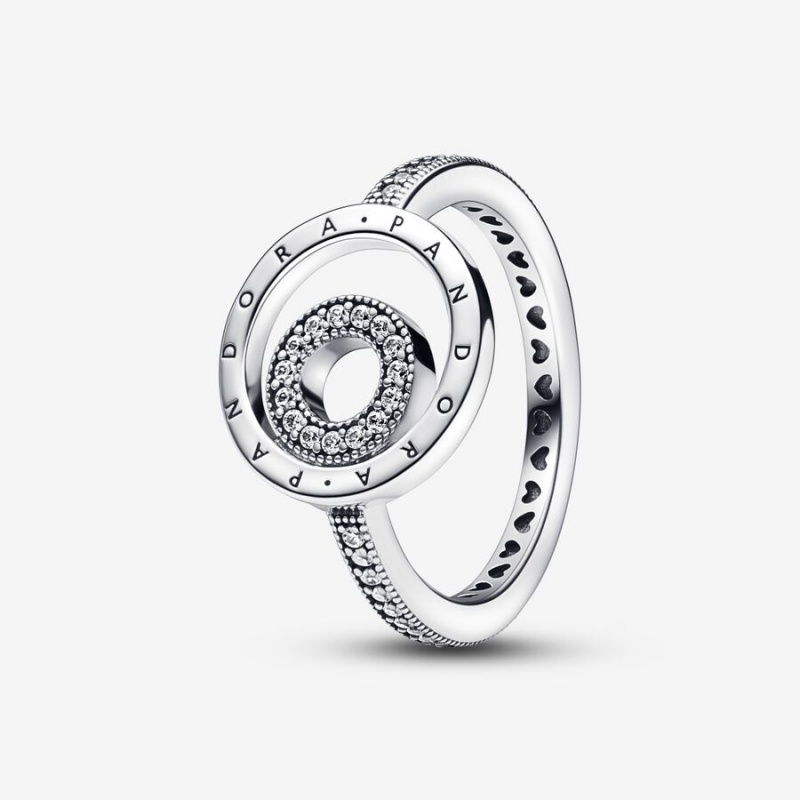 Pandora Signature Logo Circles Pavé Ring Sterling Silver | 847LAQIOS