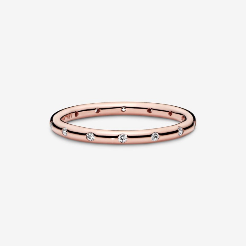 Pandora Simple Sparkling Band Ring Rose Gold Plated | 938SKAYBW