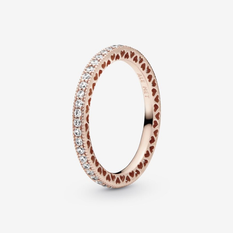 Pandora Sparkle & Hearts Ring Rose Gold Plated | 413OKIZMQ