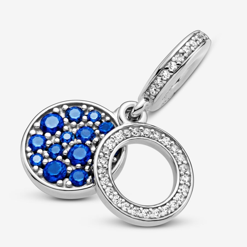 Pandora Sparkling Blue Disc Double Dangle Charm Sterling Silver | 783AOMUIB