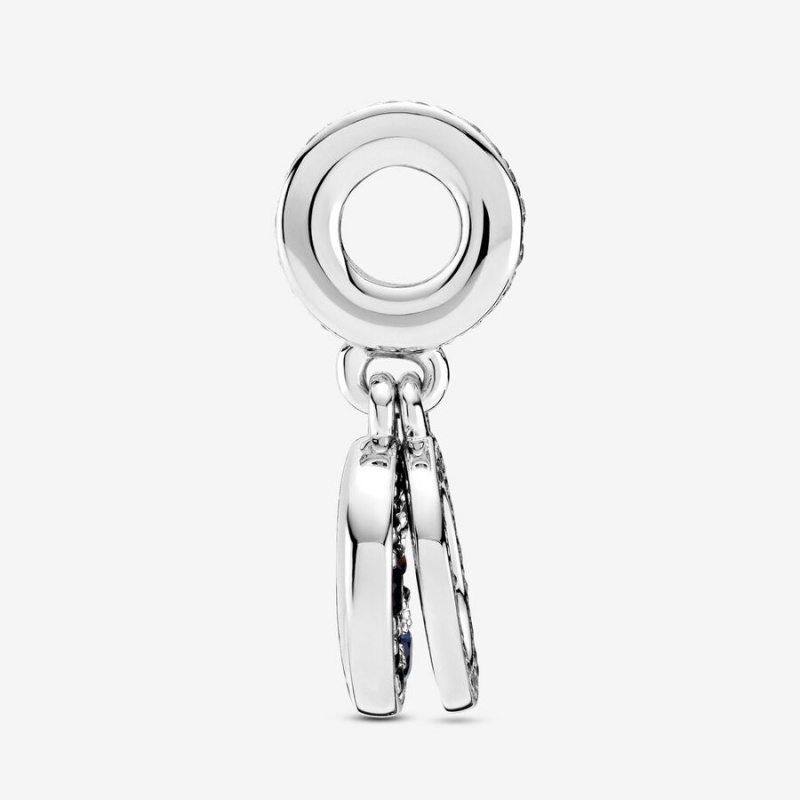 Pandora Sparkling Blue Disc Double Dangle Charm Sterling Silver | 783AOMUIB