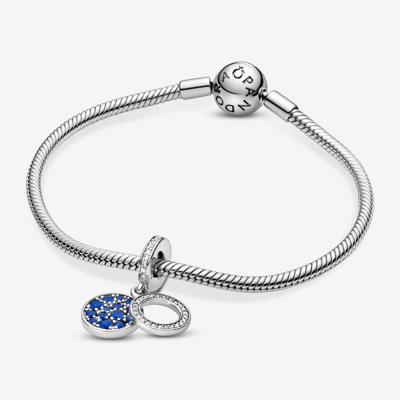 Pandora Sparkling Blue Disc Double Dangle Charm Sterling Silver | 783AOMUIB