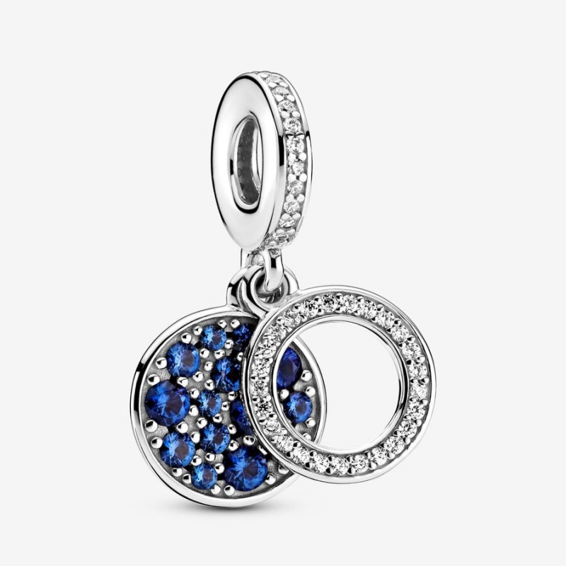 Pandora Sparkling Blue Disc Double Dangle Charm Sterling Silver | 783AOMUIB