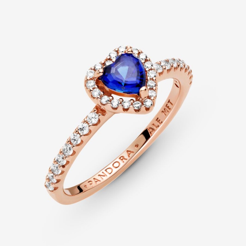 Pandora Sparkling Blue Elevated Heart Ring Rose Gold Plated | 764PANXOB