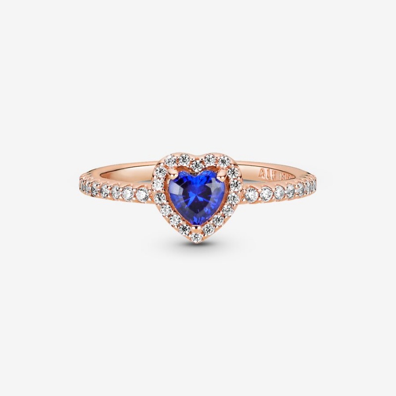 Pandora Sparkling Blue Elevated Heart Ring Rose Gold Plated | 764PANXOB