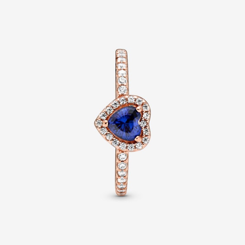 Pandora Sparkling Blue Elevated Heart Ring Rose Gold Plated | 764PANXOB