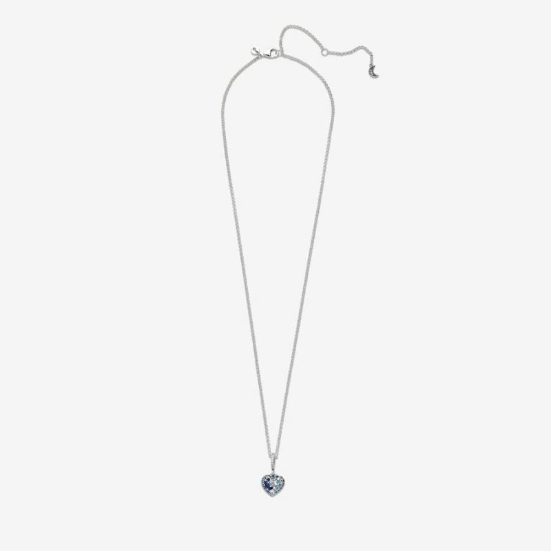 Pandora Sparkling Blue Moon & Stars Heart Necklace Sterling Silver | 610VYPWRD