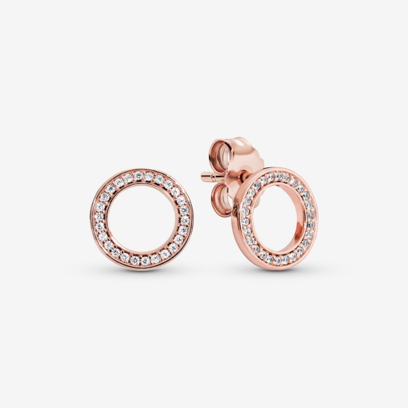 Pandora Sparkling Circle Stud Earrings Rose Gold Plated | 496JKTYPZ