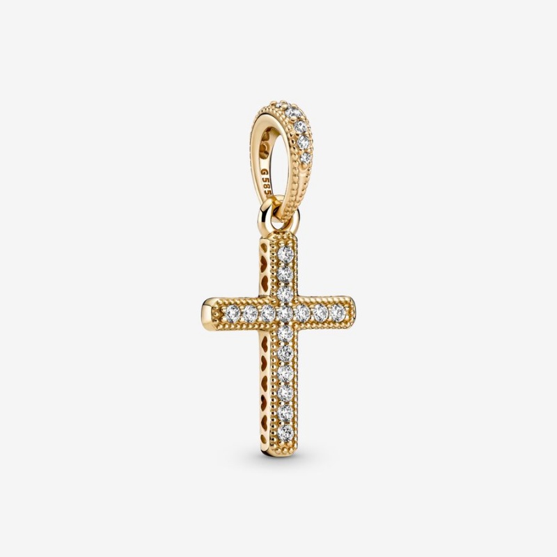 Pandora Sparkling Cross Pendant Gold | 835TBSMPQ