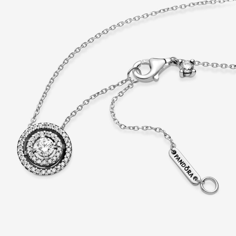 Pandora Sparkling Double Halo Collier Necklace Sterling Silver | 371VIXZCO