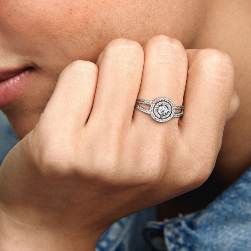 Pandora Sparkling Double Halo Ring Sterling Silver | 735GEIYQL