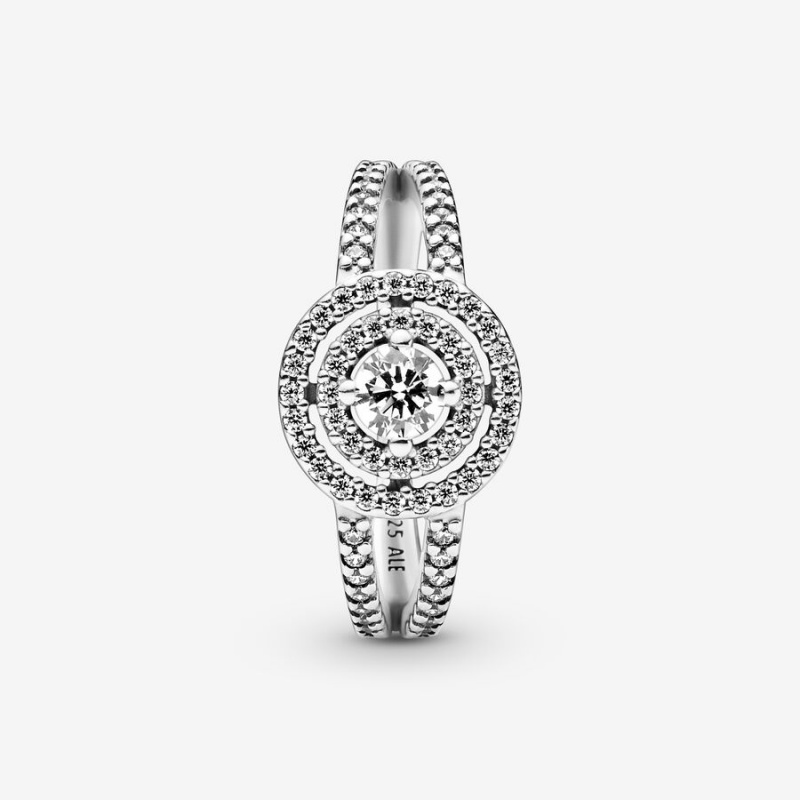 Pandora Sparkling Double Halo Ring Sterling Silver | 735GEIYQL