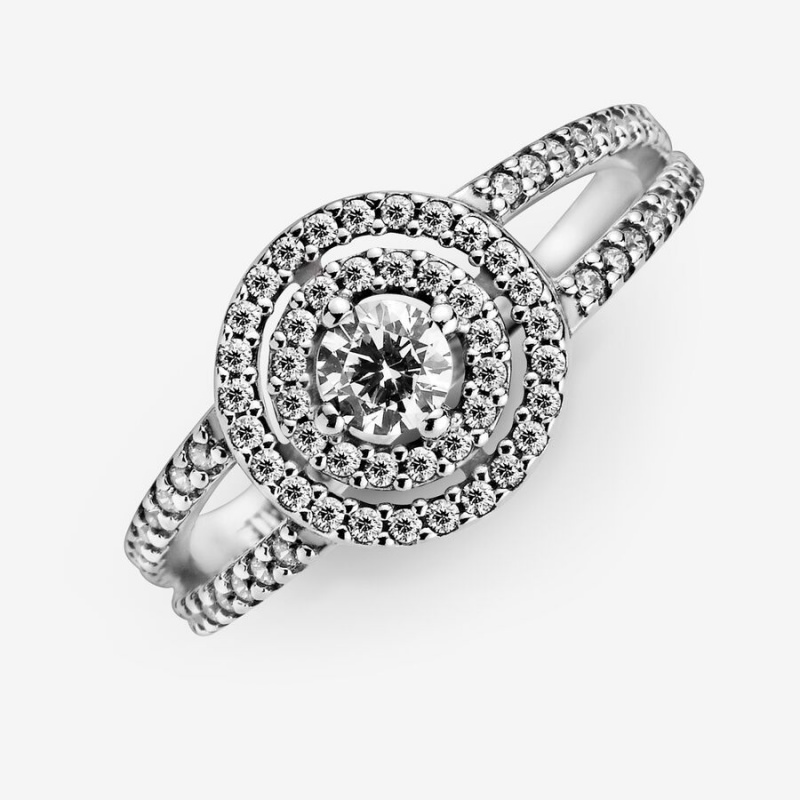 Pandora Sparkling Double Halo Ring Sterling Silver | 735GEIYQL