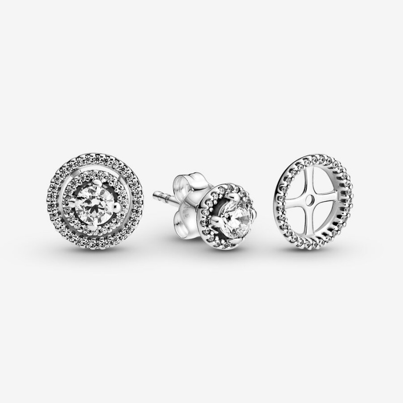 Pandora Sparkling Double Halo Stud Earrings Sterling Silver | 206WGDQAR