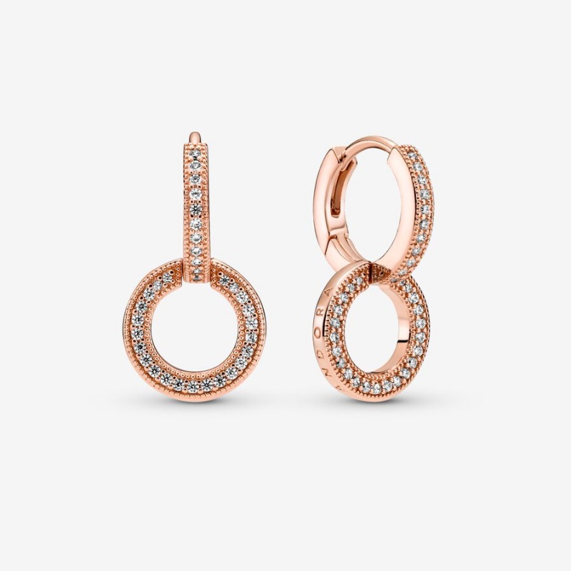 Pandora Sparkling Double Hoop Earrings Rose Gold Plated | 758GUWVLJ