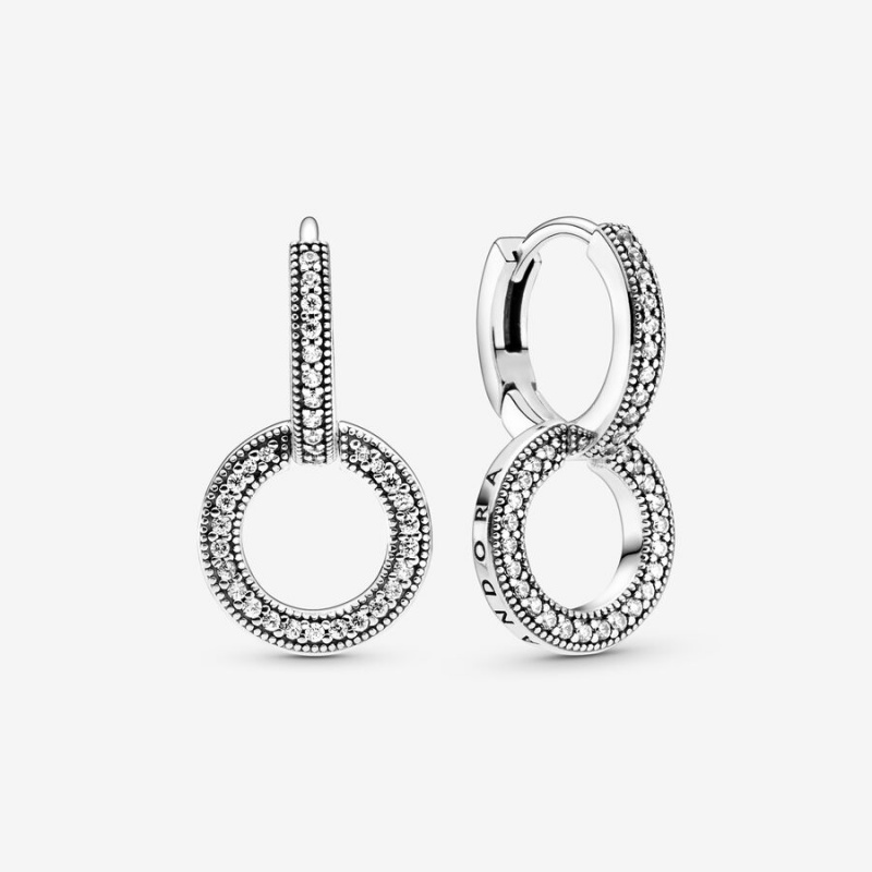 Pandora Sparkling Double Hoop Earrings Sterling Silver | 084SNHGYP